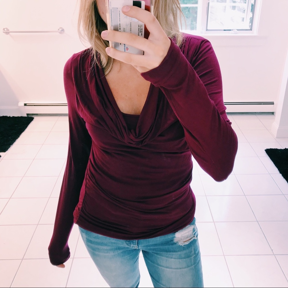 CAbi COWL NECK MAROON LONG SLEEVE